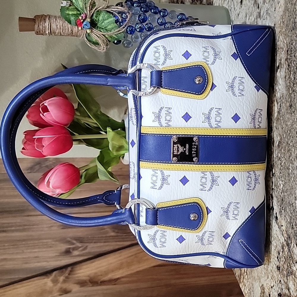 MCM EUC Visetos Coated Canvas and Leather Zip Satchel